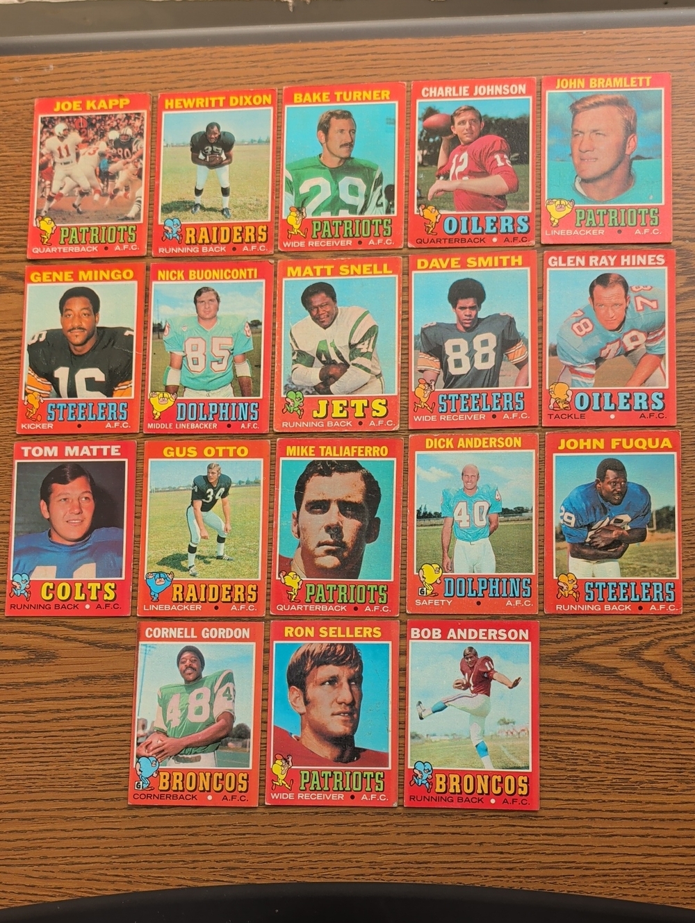 Vintage 1971 Football Trading Card Set - Red Background Collector Cards
